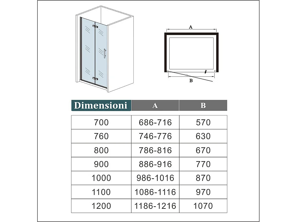 Porta Doccia 80x185 cm Porta Battente Pieghevole in Vetro Temperato Trasparente 6 mm Anticalcare Telaio Dorato Spazzolato