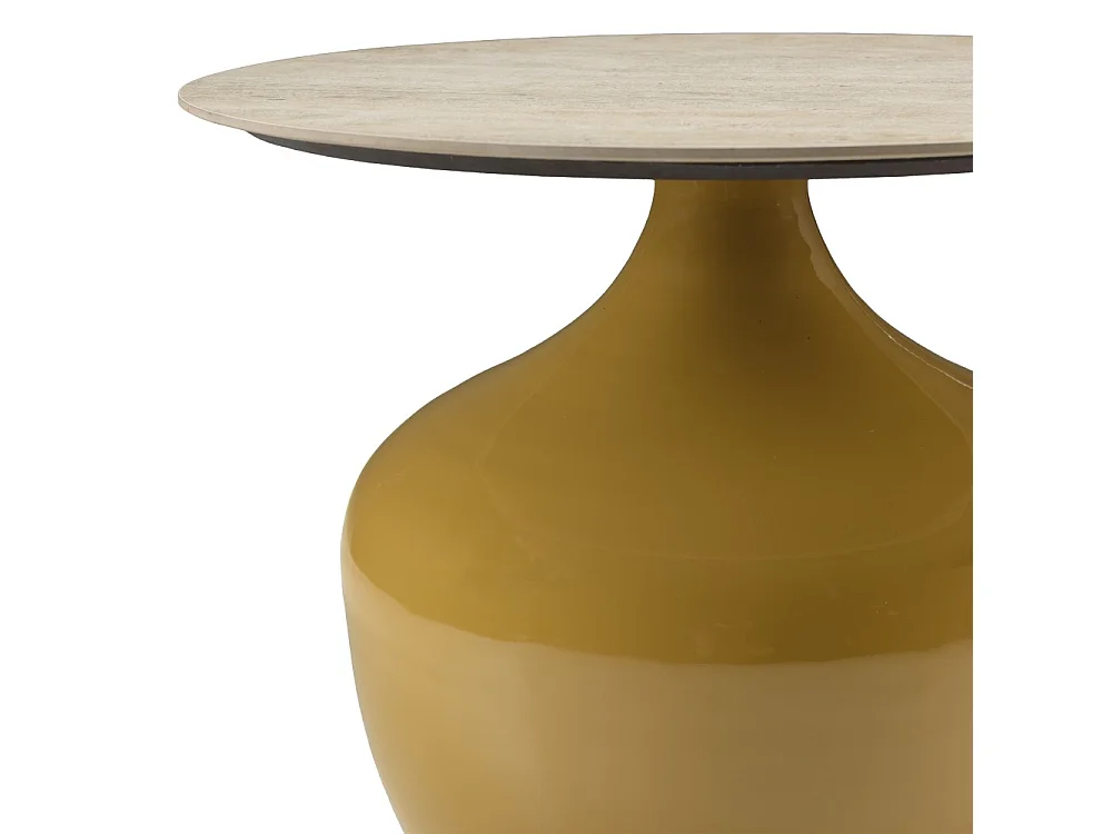 HORTENSE - Table basse 60cm plateau carreaux vitrifiés pied fer camel