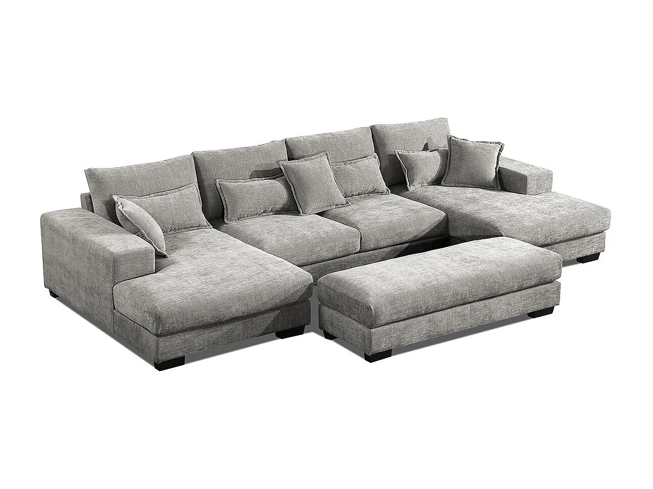 Mega Sofa Cama Chaise Longue Rinconera Kim 368cm, Gris