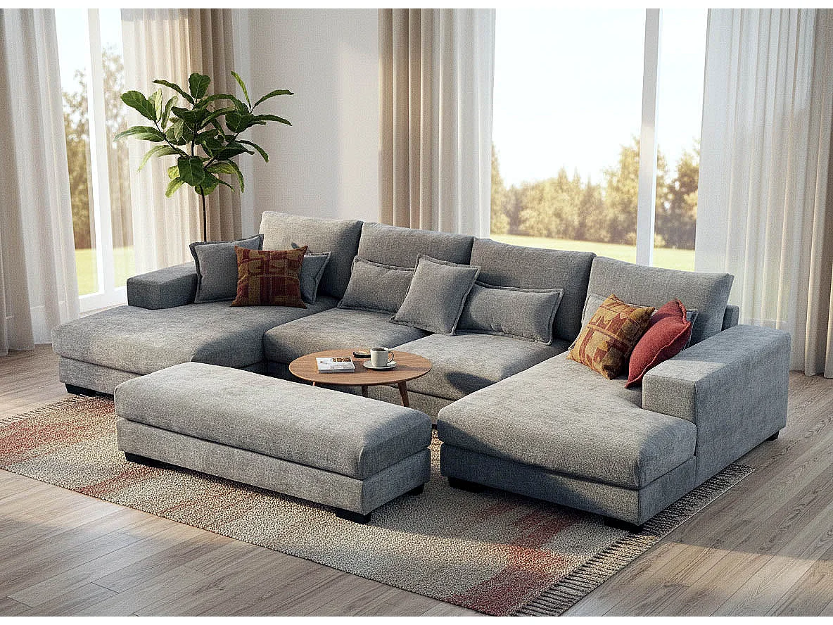 Sofá-cama de canto Mega com chaise longue Kim 368cm, cinza