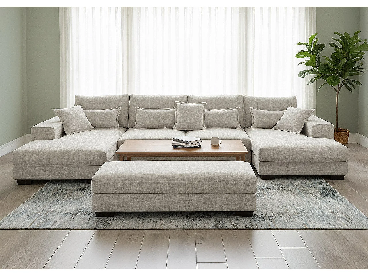 Sofá-cama de canto Mega com chaise longue Kim 368cm, cinza