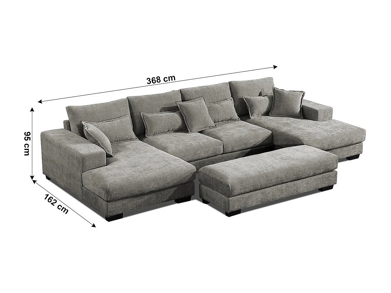 Mega Sofa Cama Chaise Longue Rinconera Kim 368cm, Beige