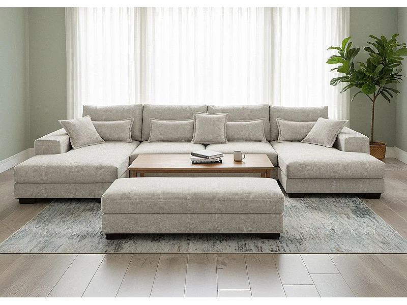 Mega Sofa Cama Chaise Longue Rinconera Kim 368cm, Beige