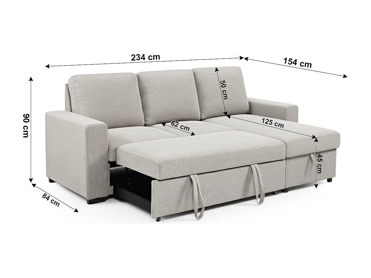 Sofá-cama Luke Chaise Longue 234cm Bege