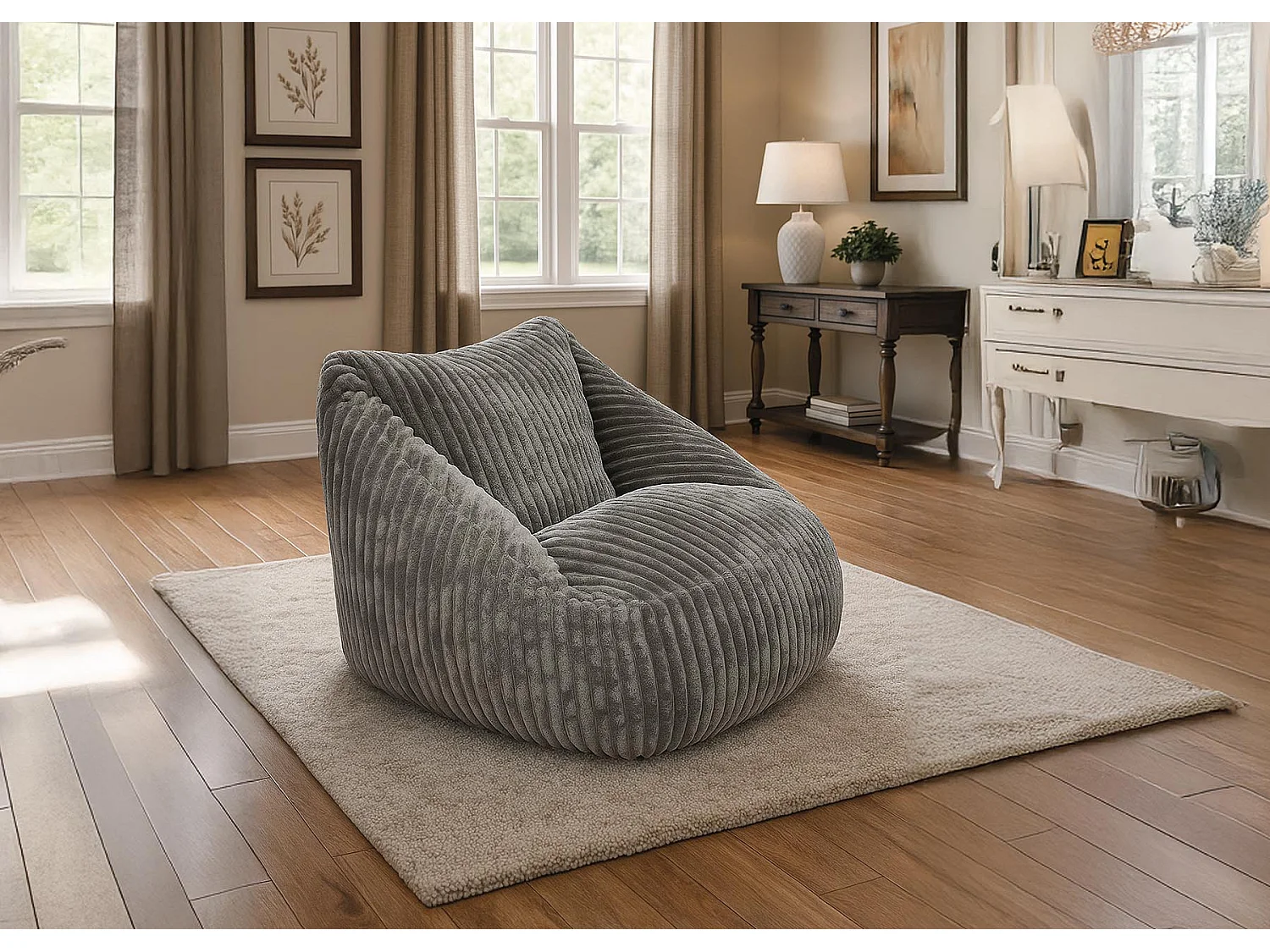 Puff Sillon 1 Plaza en Terciopelo, Gris