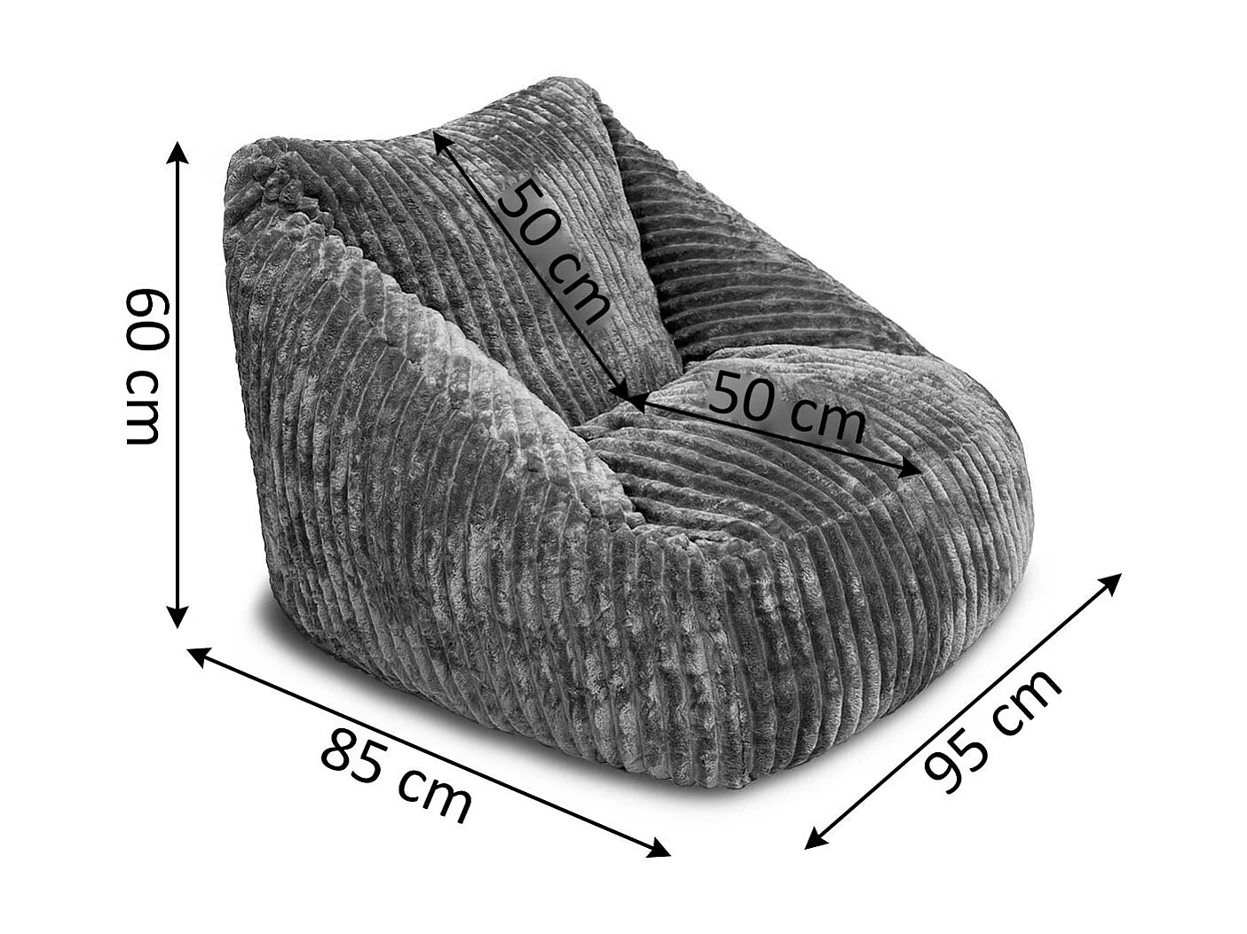Puff Sillon 1 Plaza en Terciopelo, Gris