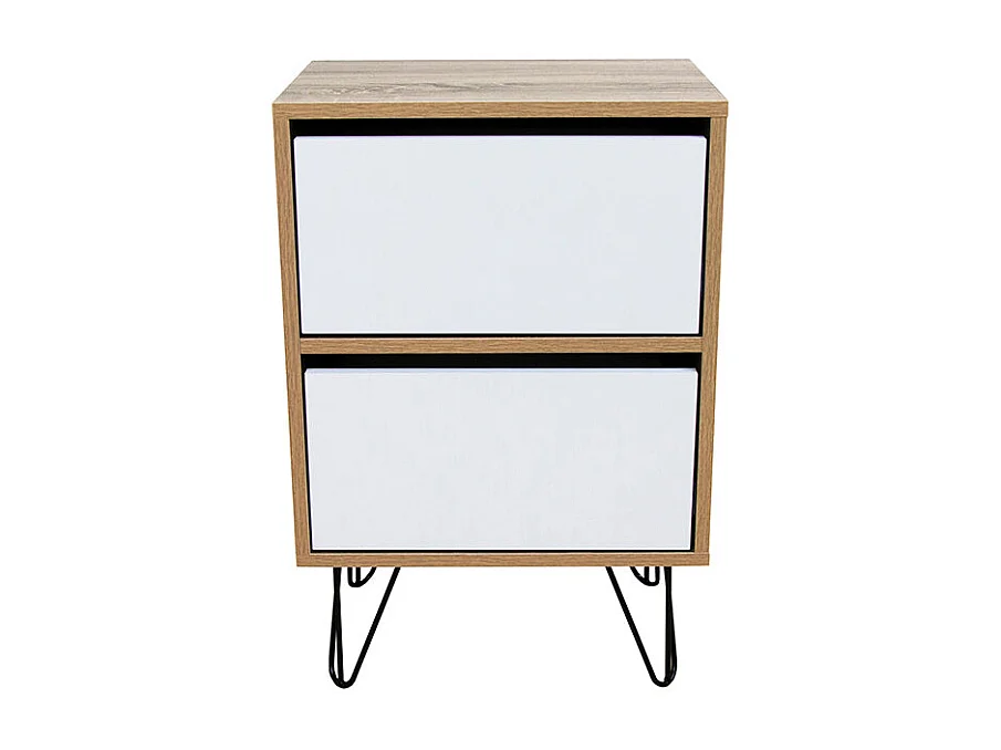 Mesita de Noche Pino, Blanco y Cambria 60x40 cm