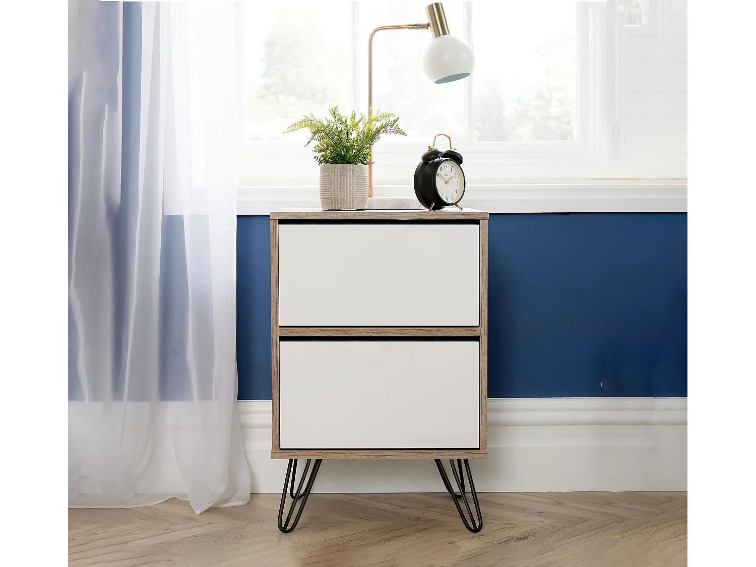 Mesita de Noche Pino, Blanco y Cambria 60x40 cm