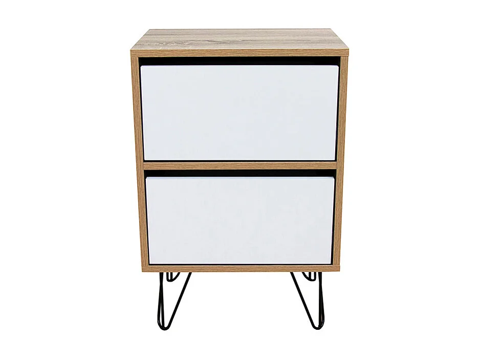 Mesita de Noche Pino, Blanco y Cambria 60x40 cm