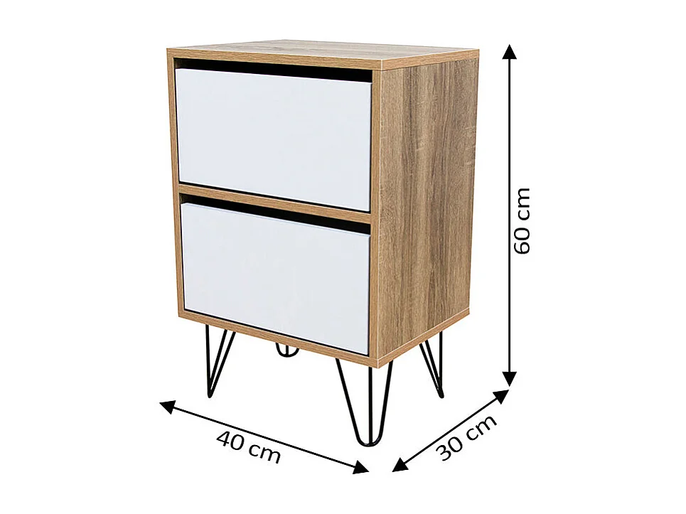 Mesita de Noche Pino, Blanco y Cambria 60x40 cm