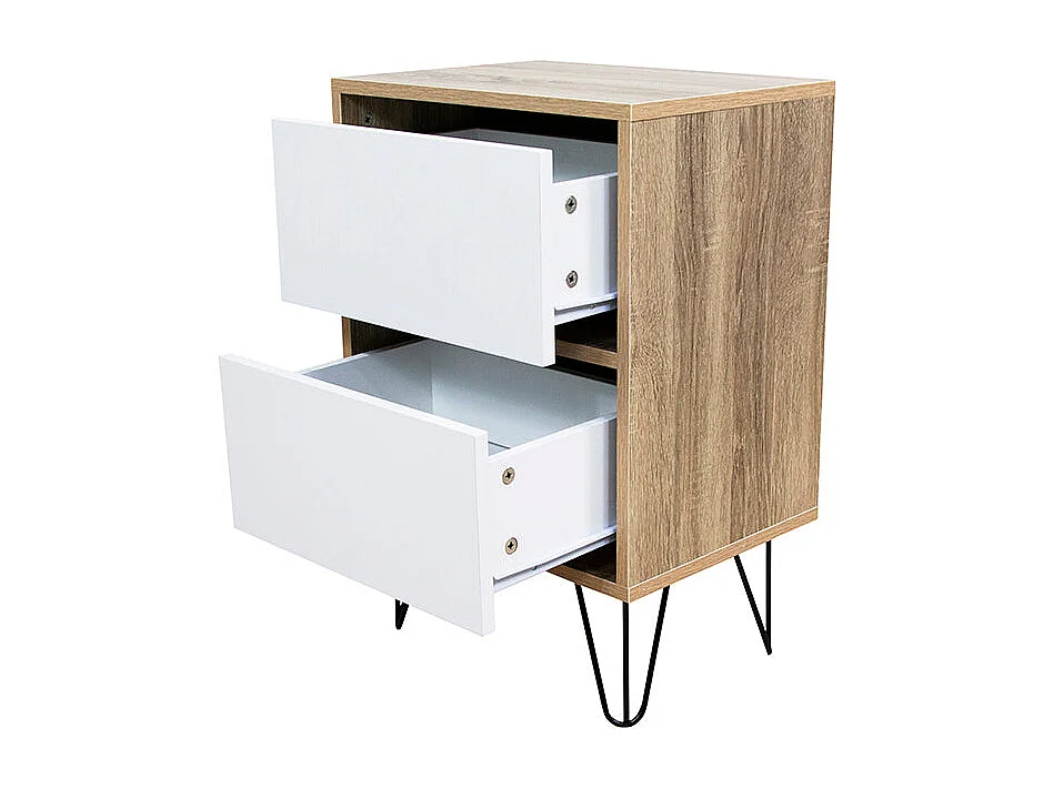 Mesita de Noche Pino, Blanco y Cambria 60x40 cm