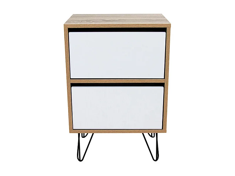 Mesita de Noche Pino, Blanco y Cambria 60x40 cm