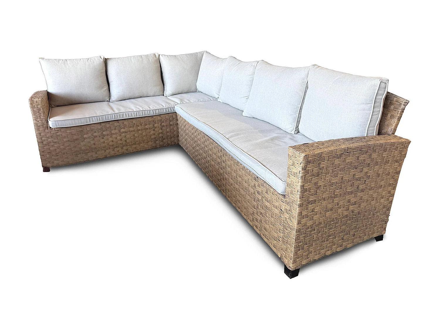 Sofa Rinconera + Mesa de Ratan PE Marron. Muebles de Jardin y Terraza 237cm