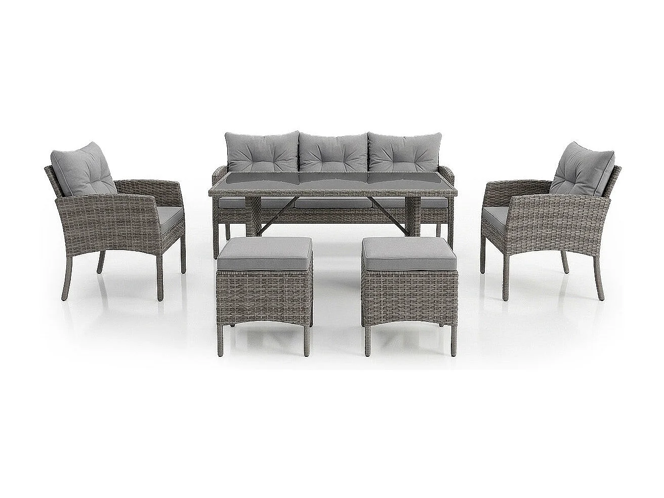 Sofa + Mesa + 2 Sillones + 2 pufs Ratan PE Sebas. Muebles de Jardin y Terraza, Ratan Gris