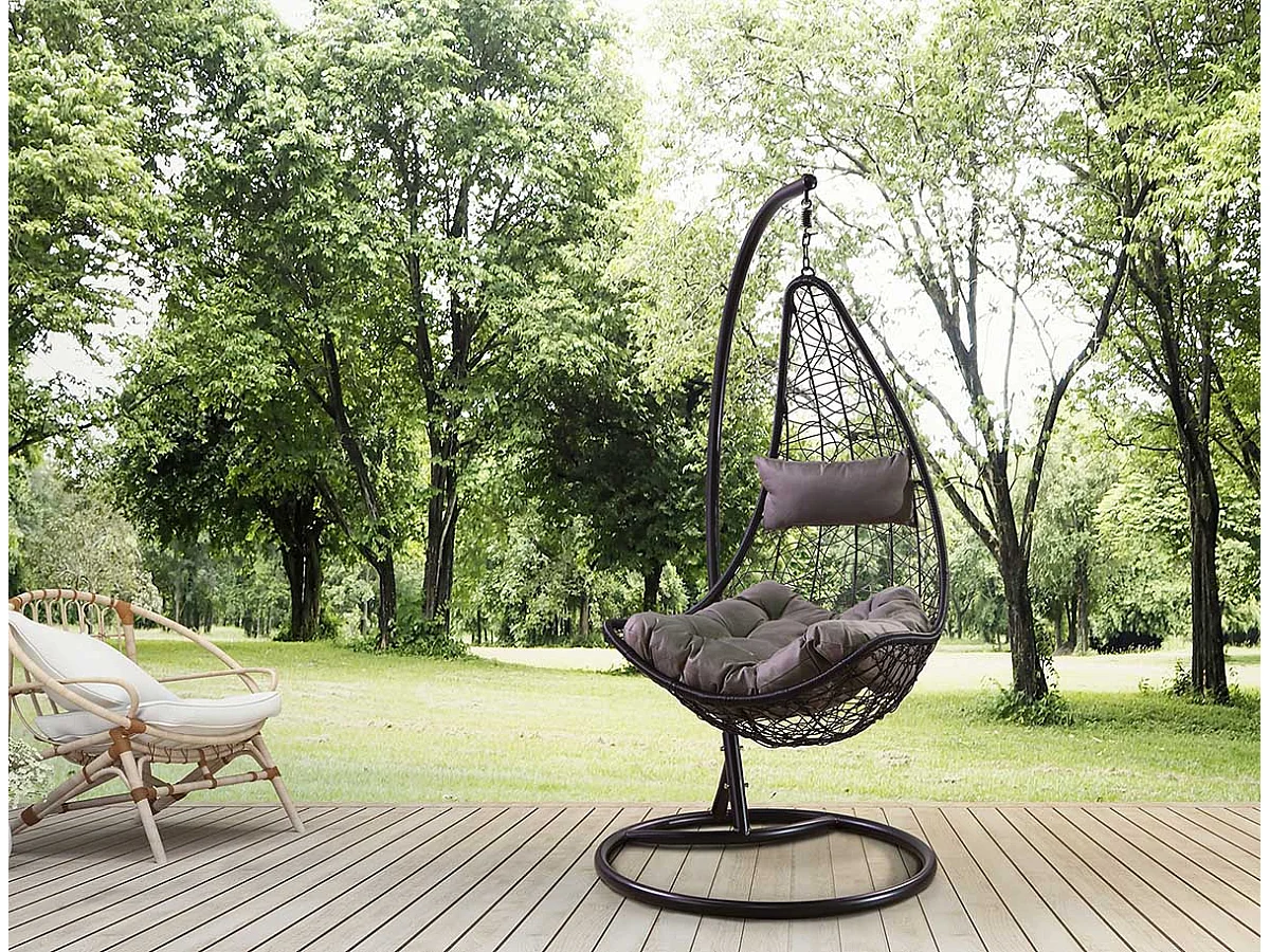 Silla Colgante Mecedora Once. Muebles de Jardin o Terraza Blanco, Cojin Negro