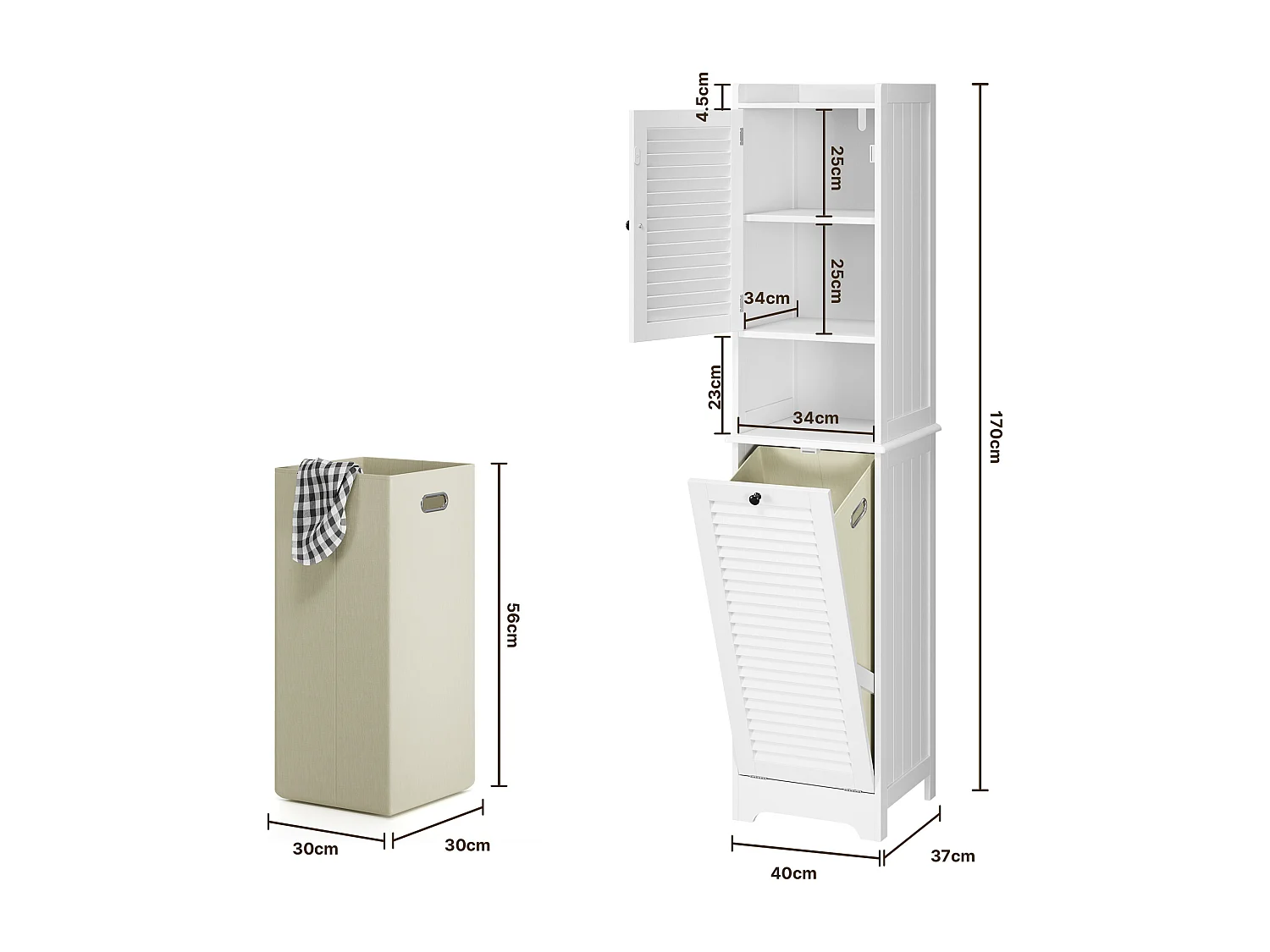 Bealife Meuble Colonne Salle De Bain Rangement Sur Pied Armoire 1 Porte 1 Placard Étagère 1 Panier à Linge