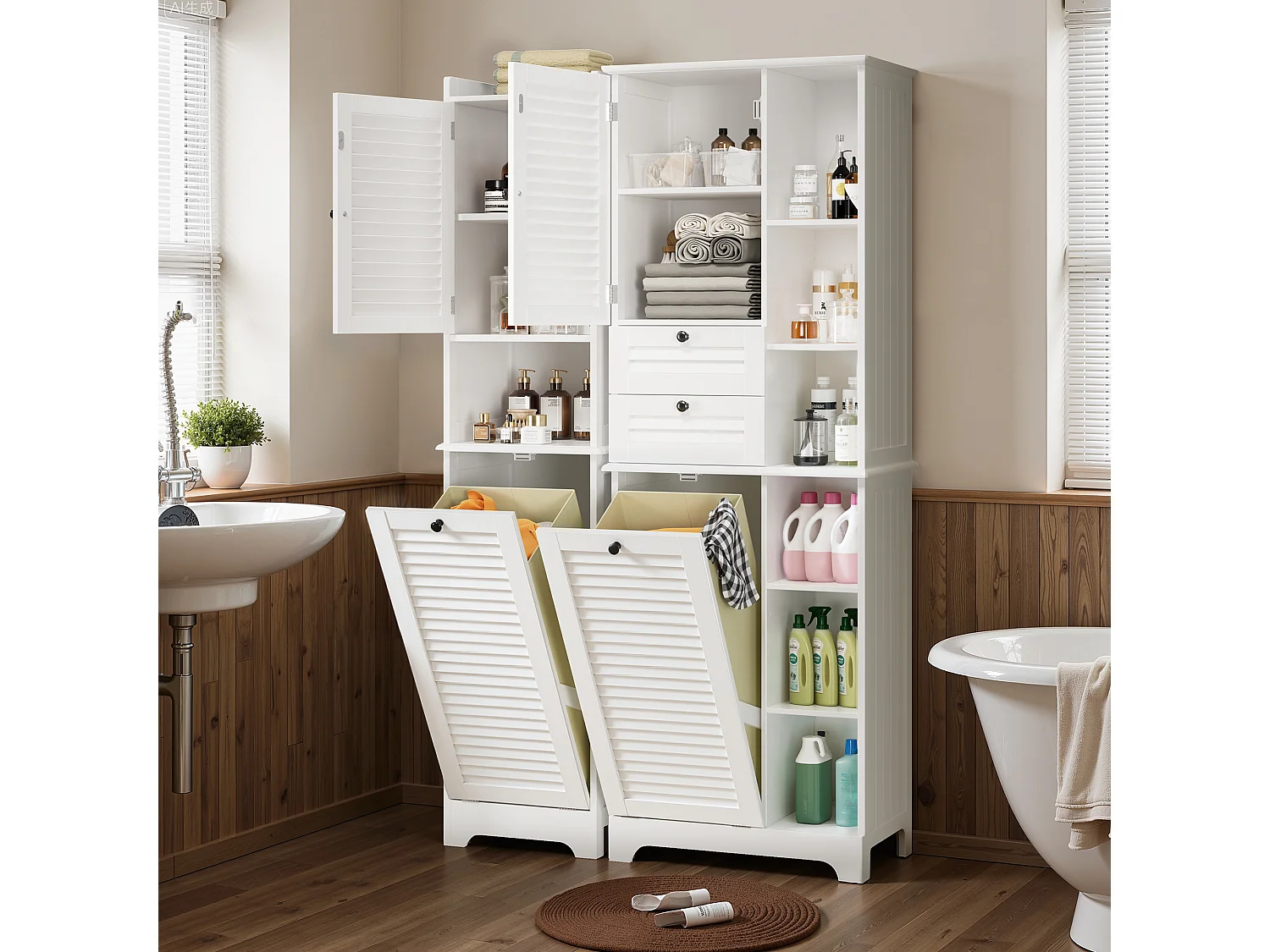 Bealife Meuble Colonne Salle De Bain Rangement Sur Pied Armoire 1 Porte Et 2 Tiroirs 6 Étagères