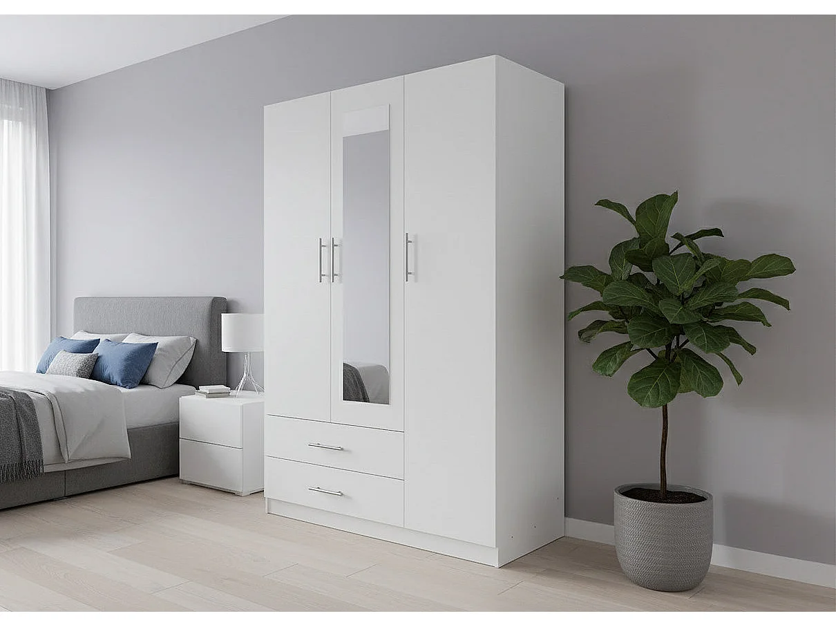 Armario de Dormitorio 3 Puertas W, con Espejo, Blanco
