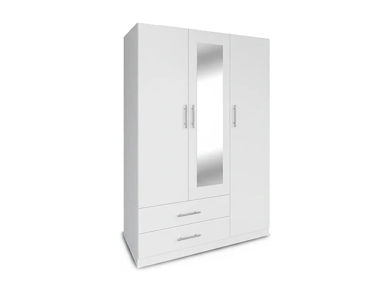 Armario de Dormitorio 3 Puertas W, con Espejo, Blanco