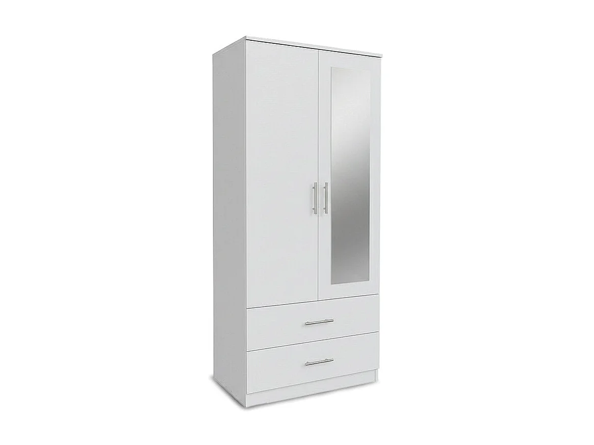 Armario de Dormitorio 2 Puertas 2 Cajones W, con Espejo, Blanco