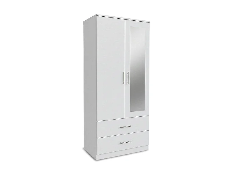 Armario de Dormitorio 2 Puertas 2 Cajones W, con Espejo, Blanco