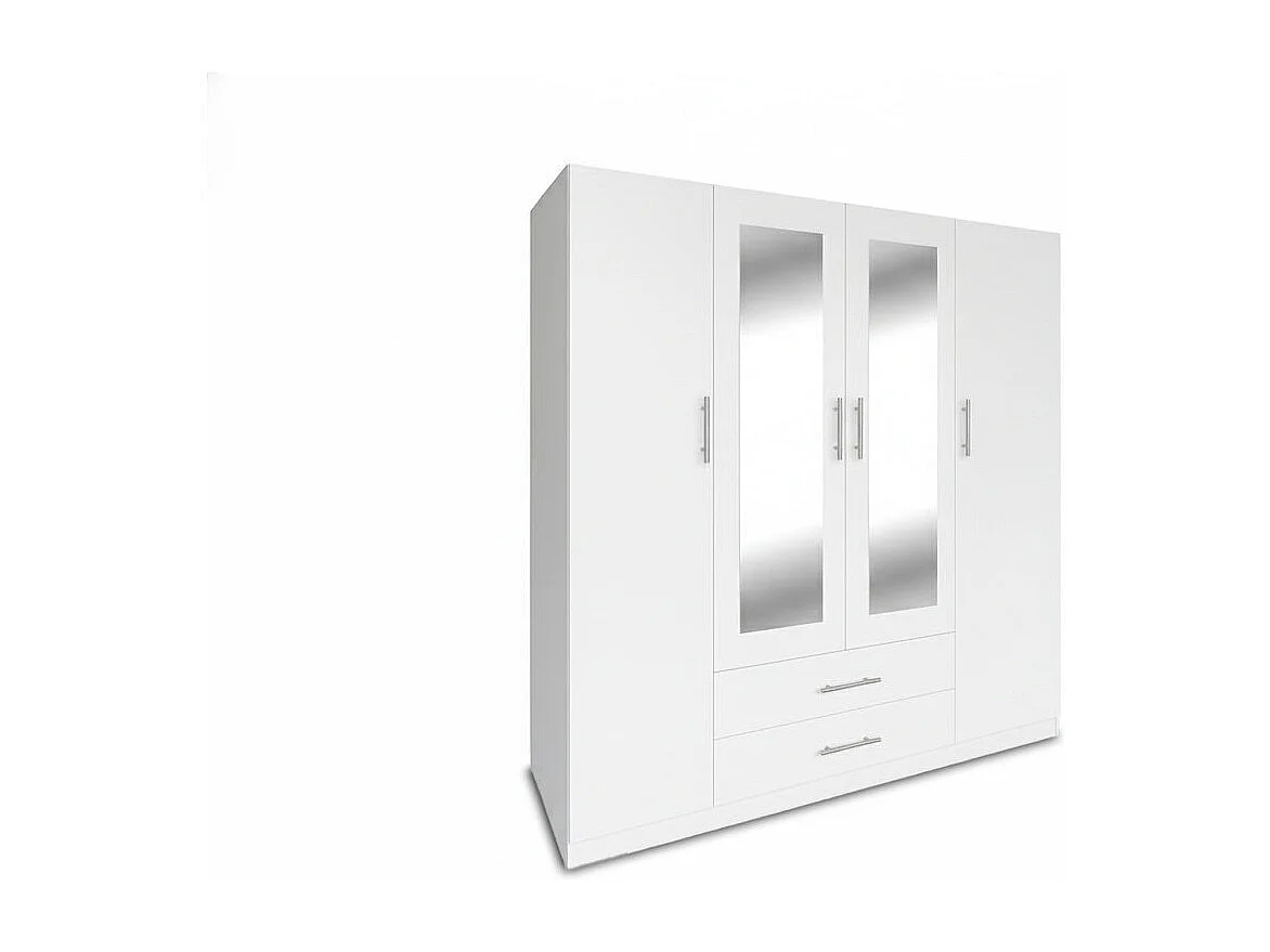 Armario de Dormitorio 4 Puertas W, con Espejo, Blanco