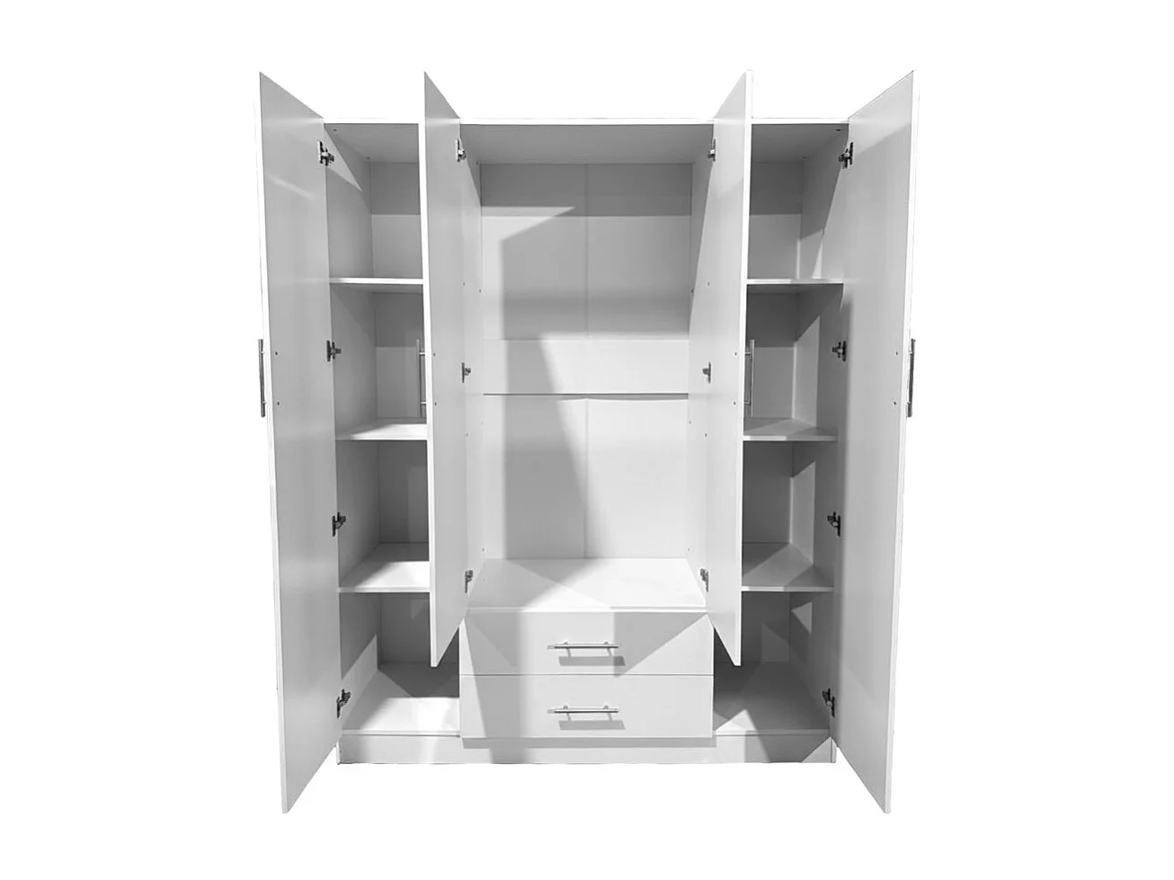 Armario de Dormitorio 4 Puertas W, con Espejo, Blanco