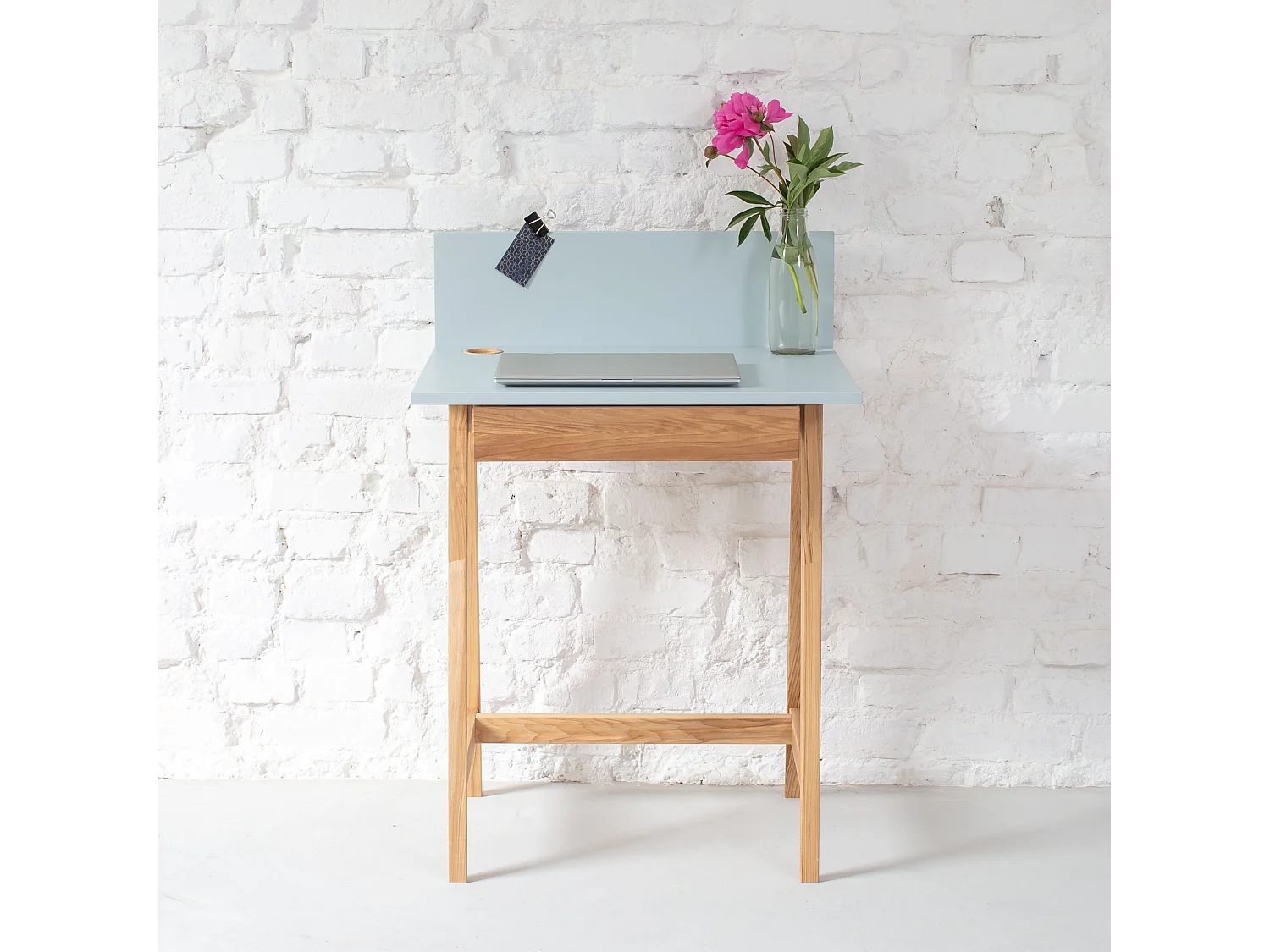 Petite bureau avec tiroir 65 x 50 cm Luka Blanc Craie | Pieds en frêne