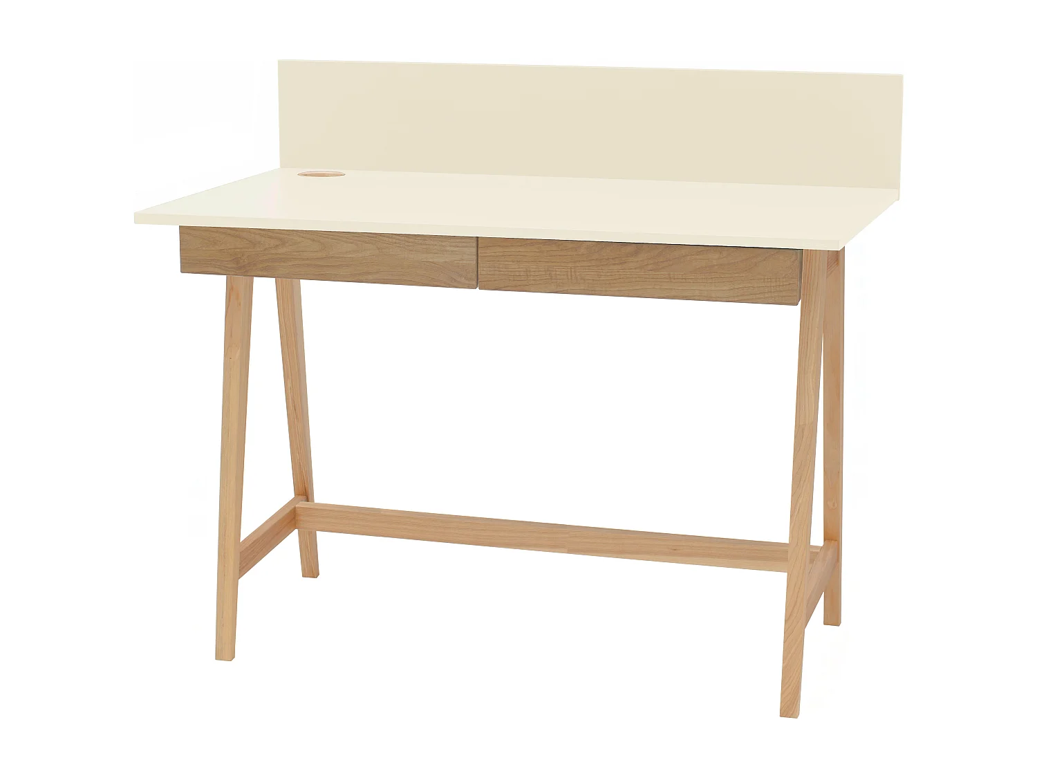 Petite bureau avec tiroirs 110 x 50 cm Luka Blanc Craie | Pieds en frêne