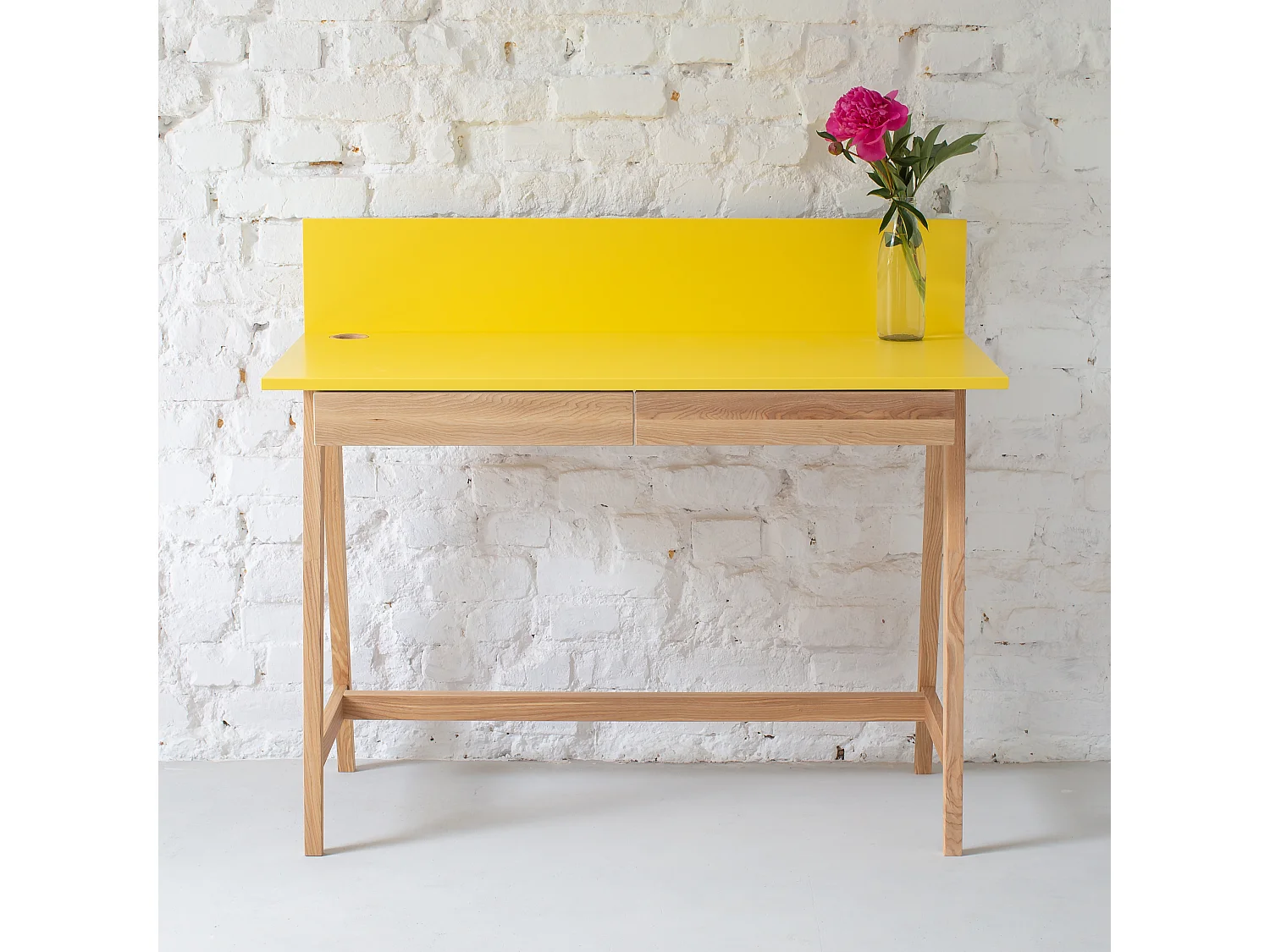 Petite bureau avec tiroirs 110 x 50 cm Luka Blanc Craie | Pieds en frêne