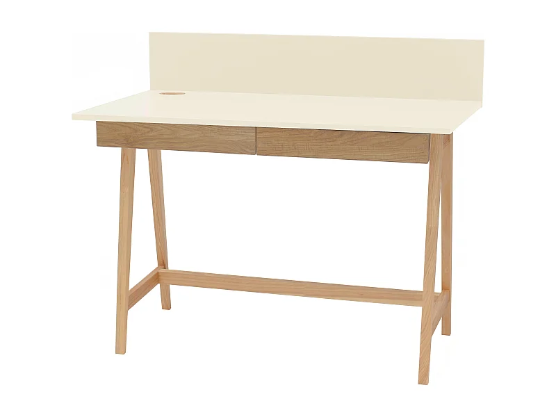 Petite bureau avec tiroirs 110 x 50 cm Luka Blanc Craie | Pieds en frêne