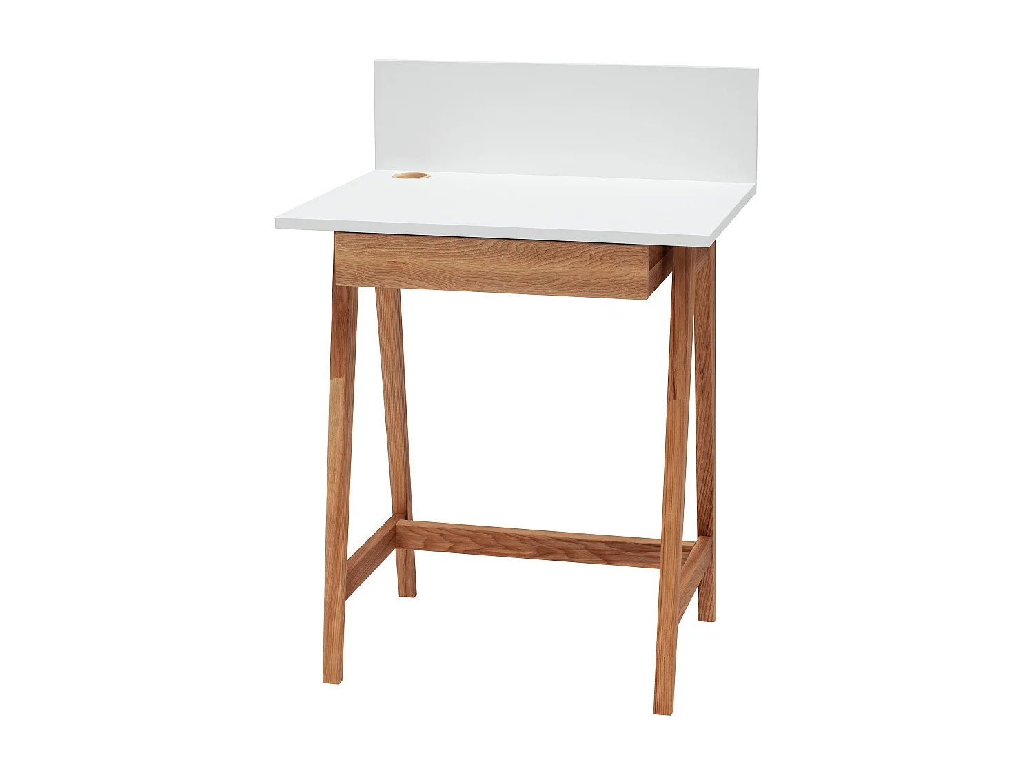 Petite bureau avec tiroir 65 x 50 cm Luka Blanc | Pieds couleur chêne