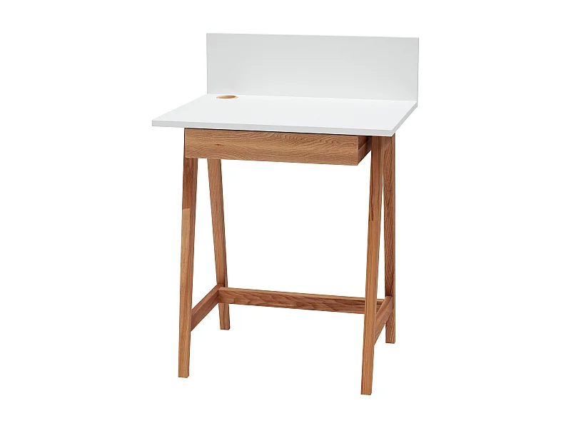 Petite bureau avec tiroir 65 x 50 cm Luka Blanc | Pieds couleur chêne