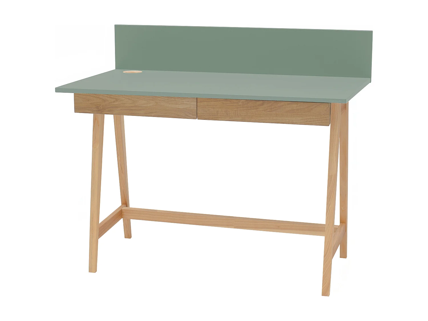 Petite bureau avec tiroirs 110 x 50 cm Luka Vert Sauge | Pieds en frêne