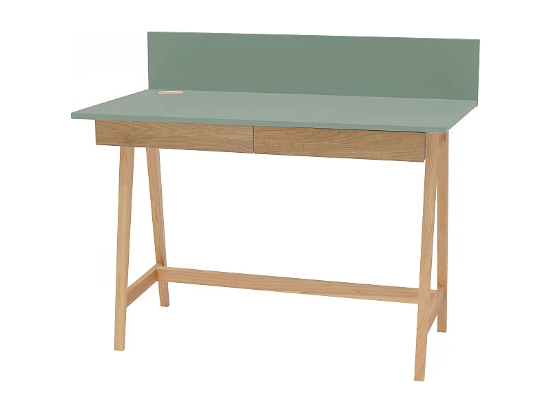 Petite bureau avec tiroirs 110 x 50 cm Luka Vert Sauge | Pieds en frêne