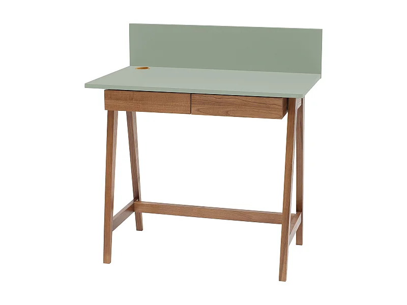 Petite bureau avec tiroirs 85 x 50 cm Luka Vert Sauge | Pieds couleur chêne