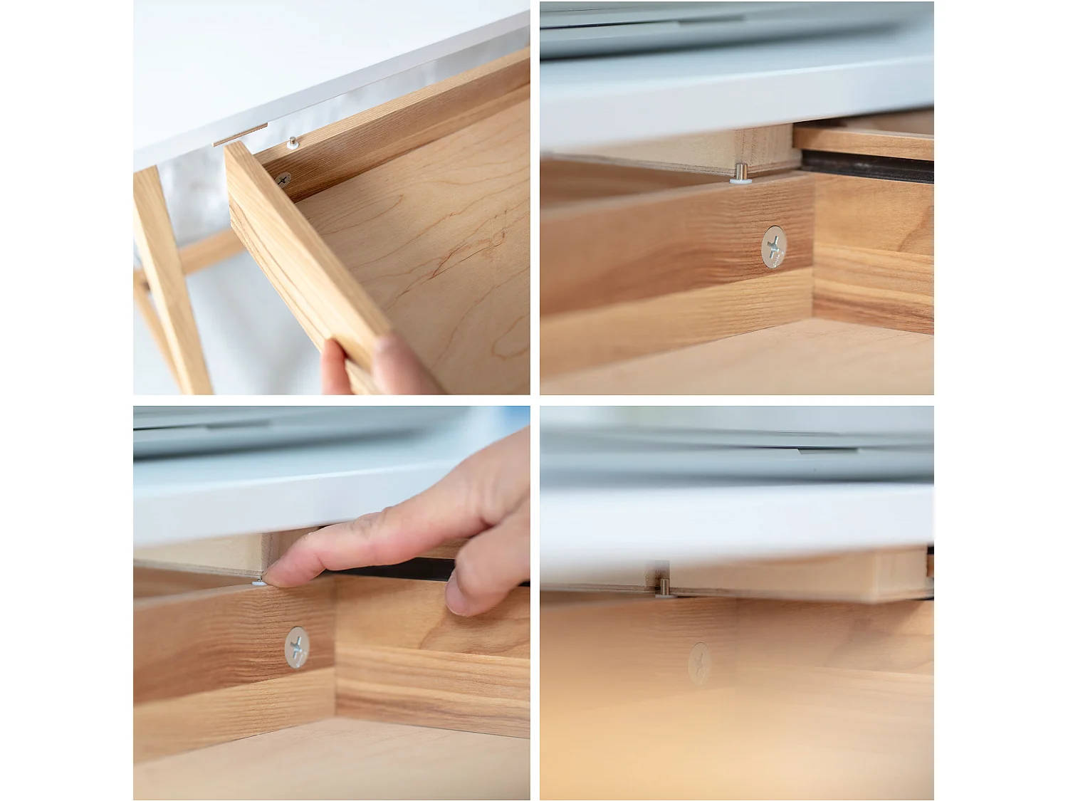 Petite bureau avec tiroirs 85 x 50 cm Luka Blanc Craie | Pieds en frêne