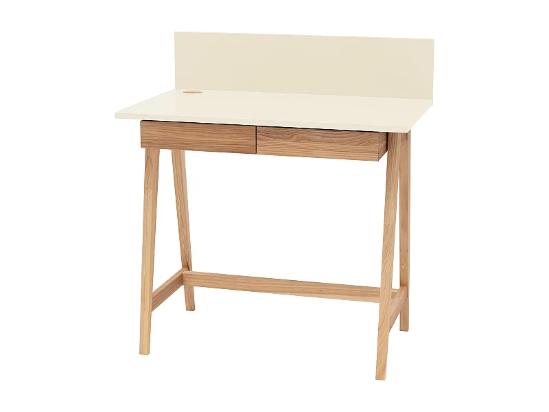 Petite bureau avec tiroirs 85 x 50 cm Luka Blanc Craie | Pieds en frêne
