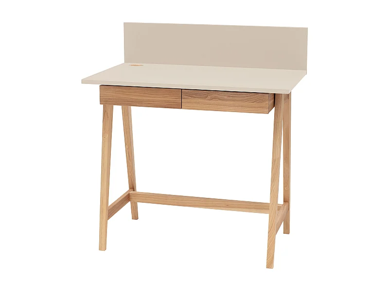 Petite bureau avec tiroirs 85 x 50 cm Luka Beige Brun | Pieds en frêne