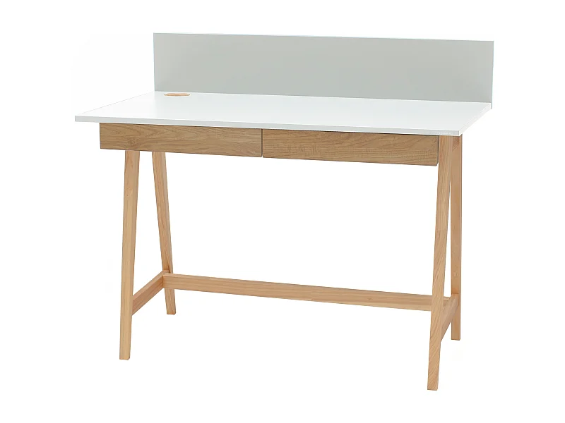 Petite bureau avec tiroirs 110 x 50 cm Luka Blanc | Pieds en frêne