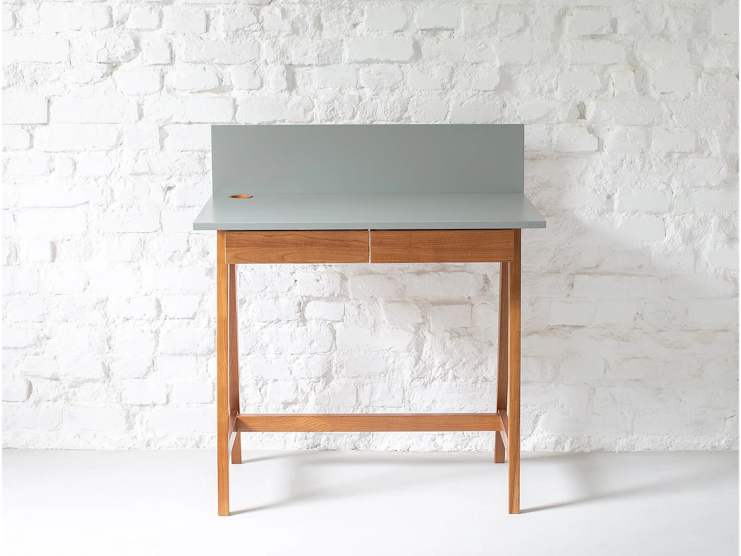 Petite bureau avec tiroirs 85 x 50 cm Luka Blanc Craie |Pieds couleur chêne