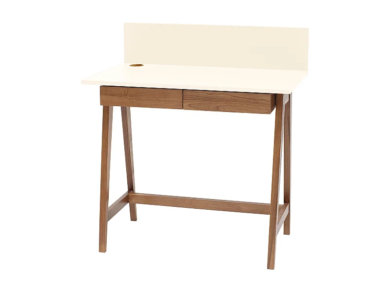 Petite bureau avec tiroirs 85 x 50 cm Luka Blanc Craie |Pieds couleur chêne