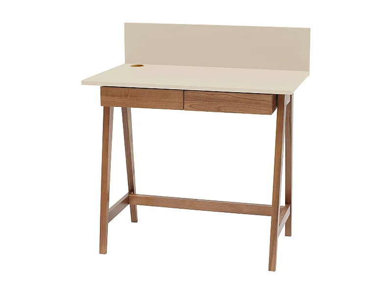 Petite bureau avec tiroirs 85 x 50 cm Luka Beige Brun | Pieds couleur chêne