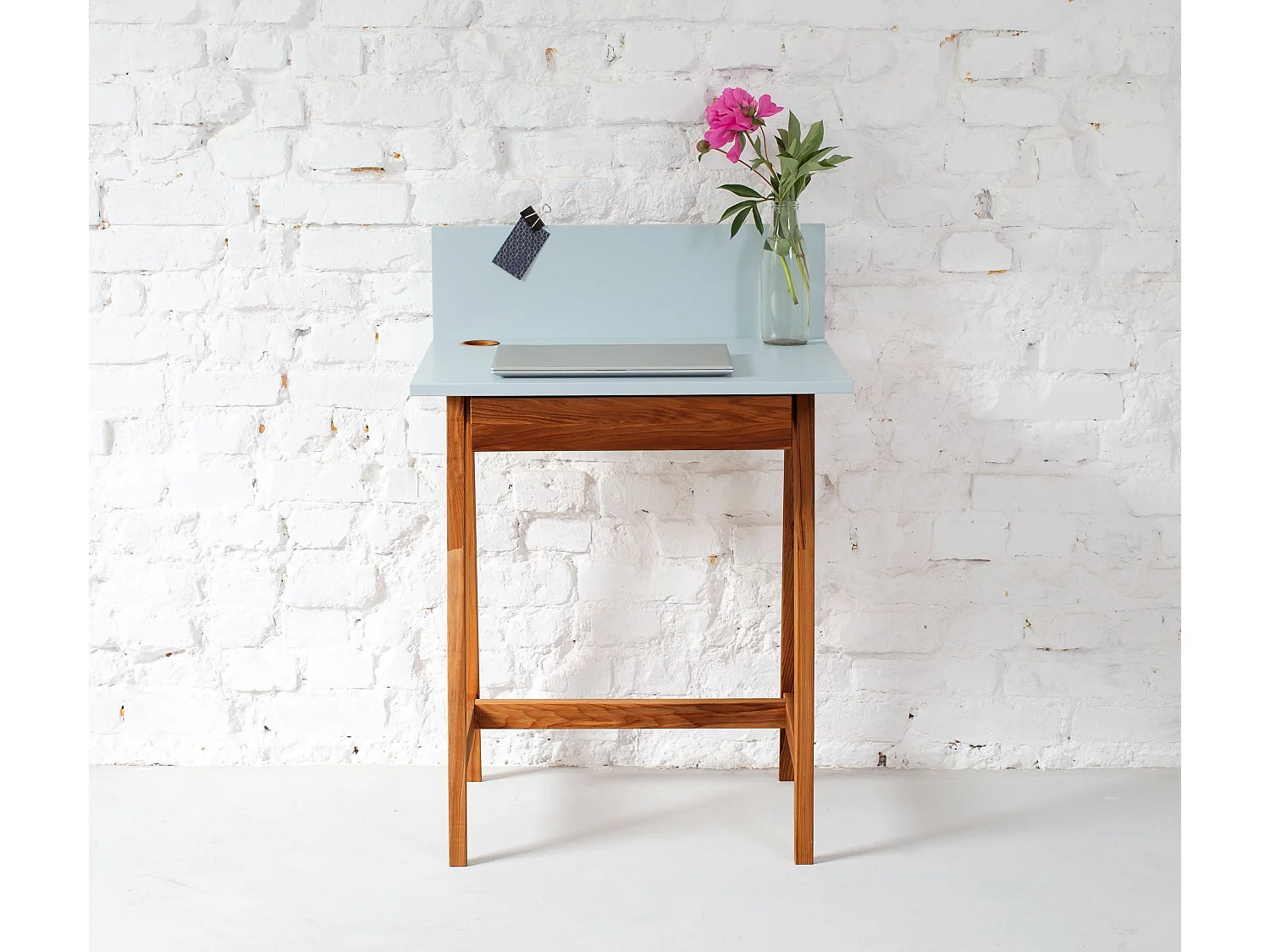 Petite bureau avec tiroir 65 x 50 cm Luka Vert Sauge | Pieds couleur chêne