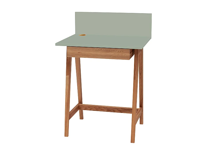 Petite bureau avec tiroir 65 x 50 cm Luka Vert Sauge | Pieds couleur chêne