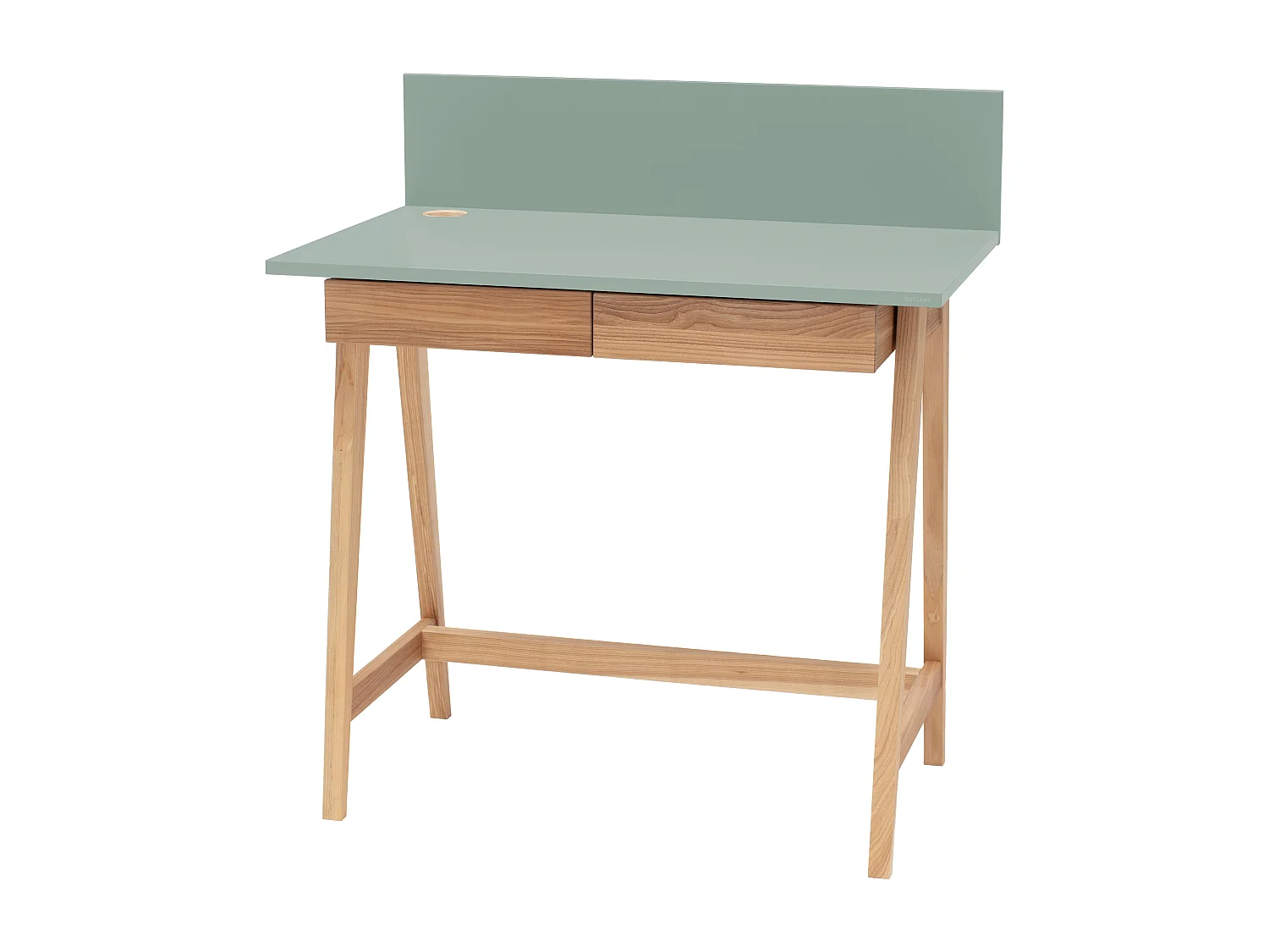 Petite bureau avec tiroirs 85 x 50 cm Luka Vert Sauge | Pieds en frêne