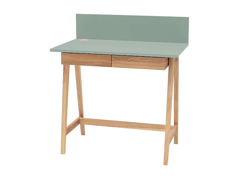 Petite bureau avec tiroirs 85 x 50 cm Luka Vert Sauge | Pieds en frêne