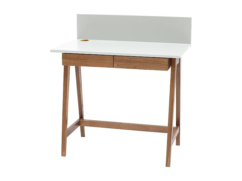 Petite bureau avec tiroirs 85 x 50 cm Luka Blanc | Pieds couleur chêne
