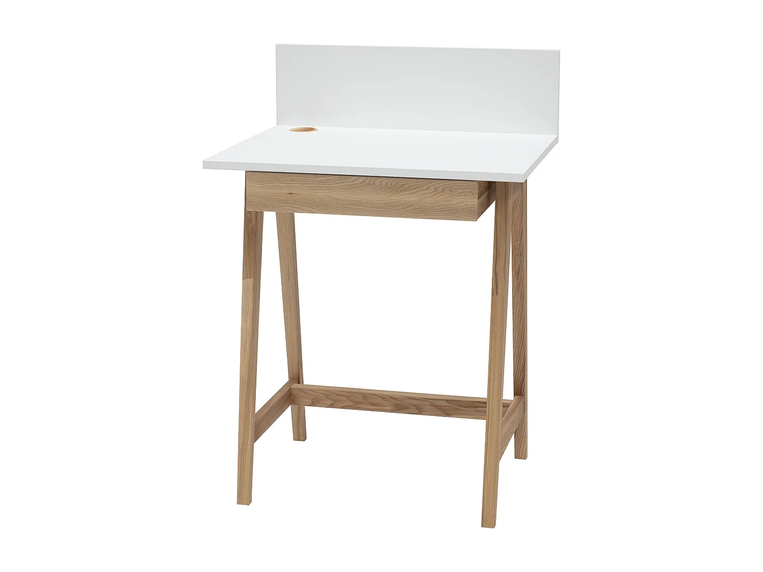 Petite bureau avec tiroir 65 x 50 cm Luka Blanc | Pieds en frêne