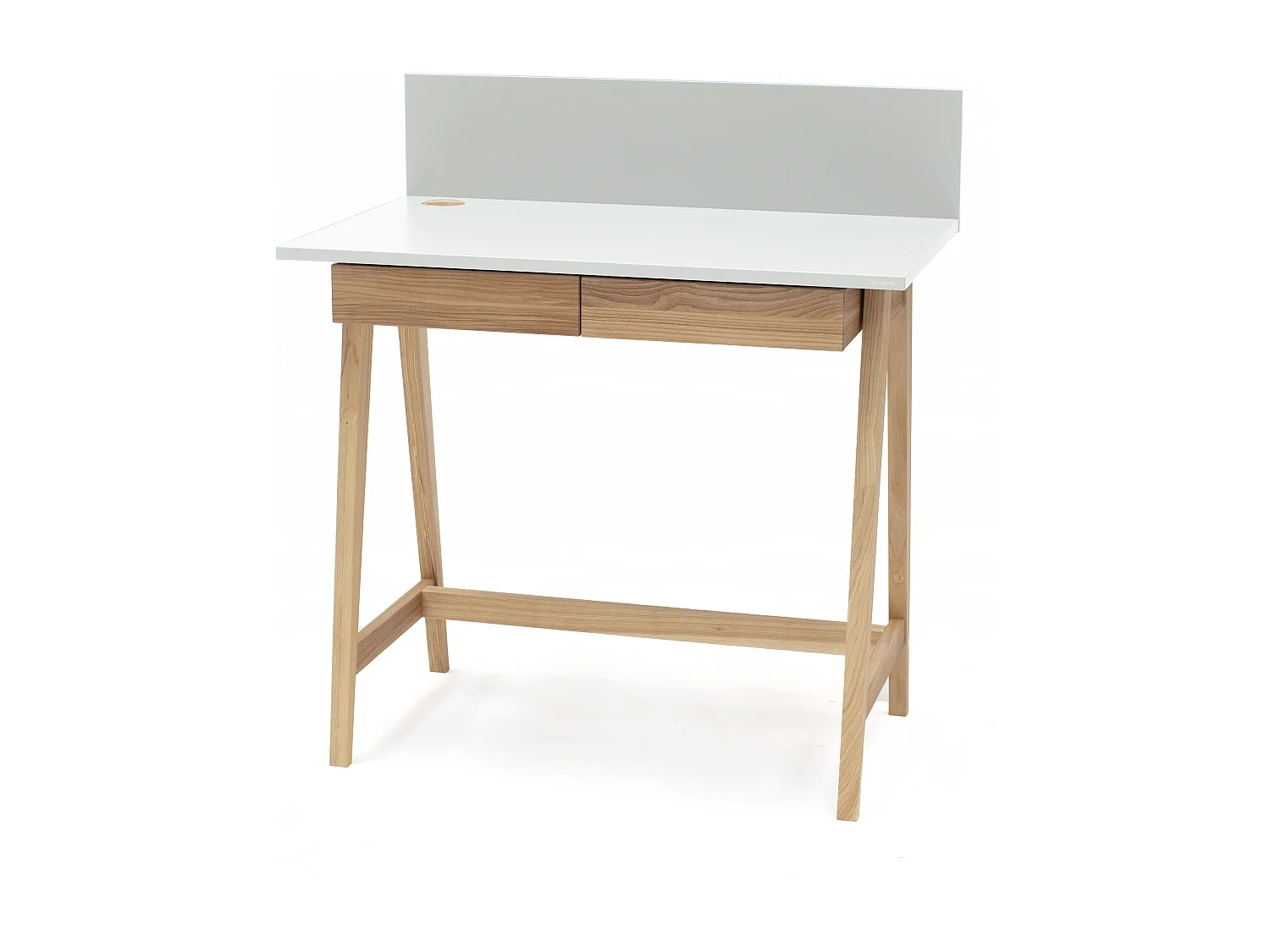 Petite bureau avec tiroirs 85 x 50 cm Luka Blanc | Pieds en frêne
